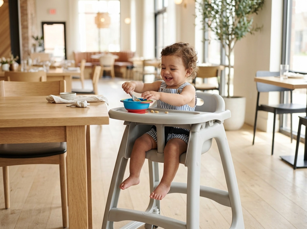 AI Generated Toddler in Restaurant Baby Feeding Chair