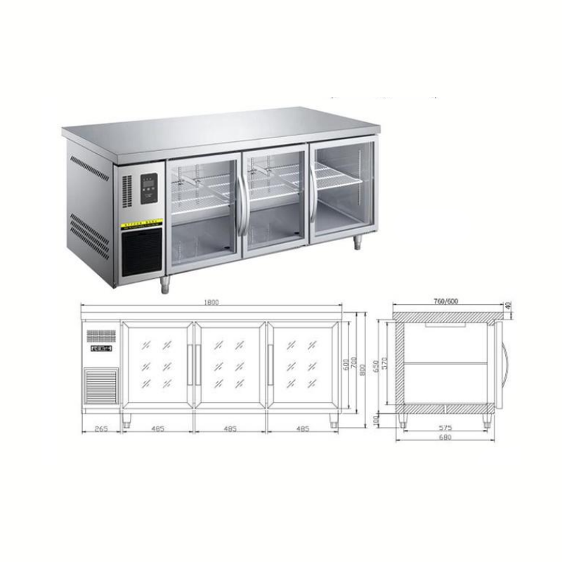 1.8M Heating Glass Door Under Counter Chiller