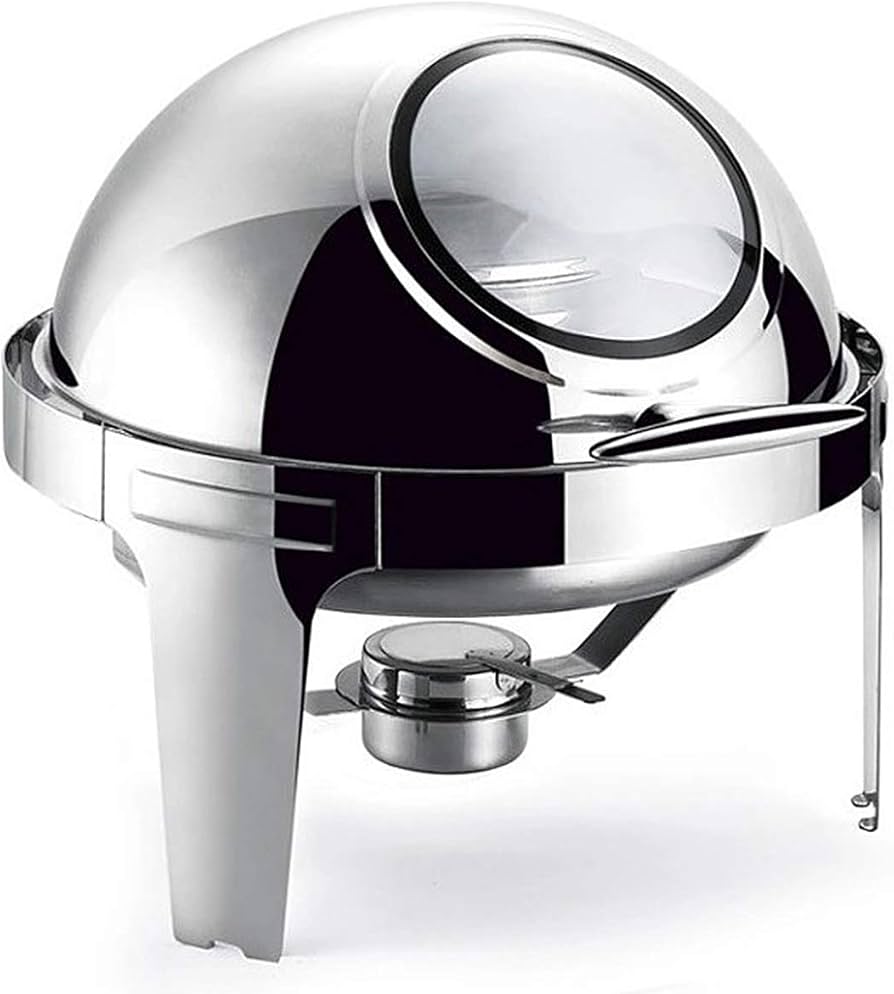 [4104] 210-51/353-15 ROUND Roll Top Chafing Dish WITH WINDOW-6L