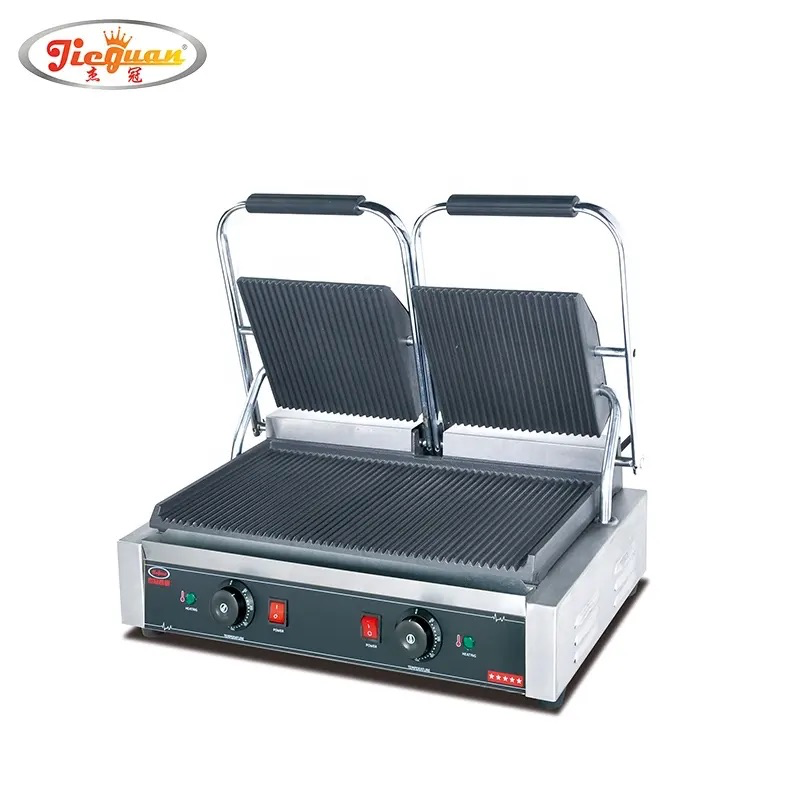 EG-813 Electric Double Panini Grill (Grooved)