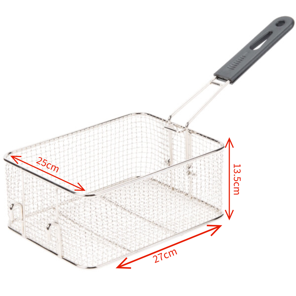 [H0131] SS Square Fry Basket 27*25*13.5cm-PP Handle