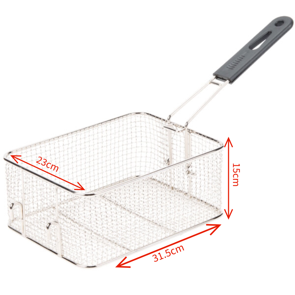 SS Square Fry Basket 31.5*23*15cm-Silicone Handle